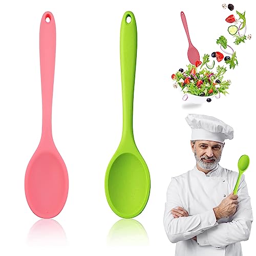 Grande Manico Lungo 27 Cm Cucchiaio Silicone Cucina Mestoli Evita di Graffiare Il Fondo Della Padella Antiaderenti Cucchiaio da Cucina Mestolo Minestra per Cucina, Cottura, Mescita