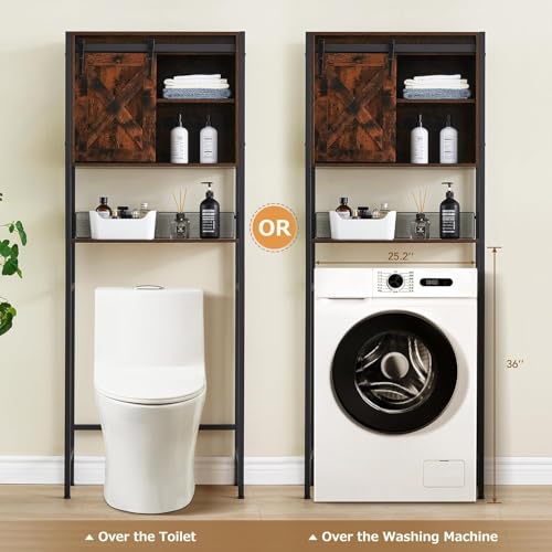 GAOMON The Toilet Storage Cabinet, Bathroom Organizer with Sliding Doors, Adjustable Shelf for Bathroom,Restroom,Laundry, Brown