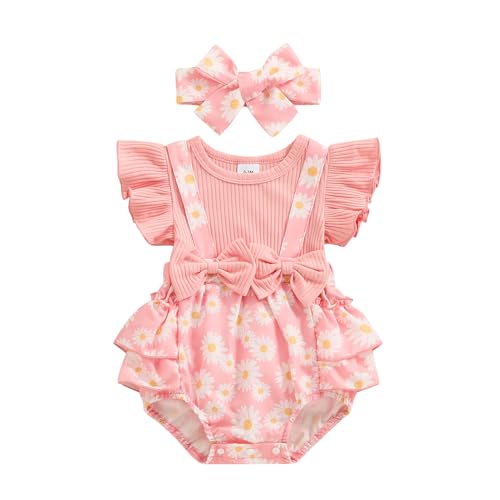 Image of Afunbaby Baby Girl Clothes 3 6 9 12 18 Months Newborn Ruffle Butt Onesie Romper Daisy Overalls Jumpsuit Summer Outfit