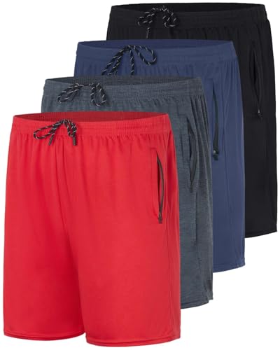 Image of Real Essentials 4 Pack: Men's 7 inch Athletic Running Quick Dry Mesh Shorts with Zipper Pockets (Available in Big & Tall)