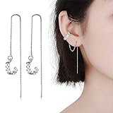 Tassel Earrings Silver Wave Cuff Earrings Wrap for Women Threader Earrings (Grid)