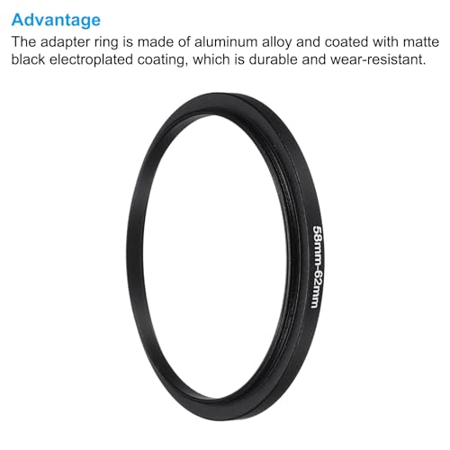 PATIKIL 58mm-62mm Metal Step Up Ring with Cleaning Cloth, 2 Pack Camera Lens Filter Adapter Ring Aluminum Filter Adapter Ring for Camera Lenses Hood, Black - Image 4