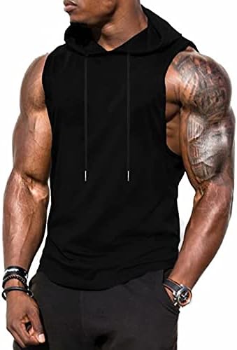 Babioboa Men's Sleeveless Training Muscle Hoodies Training Sleeveless Shirts Sports Tank Tops with Hood(Black Medium)