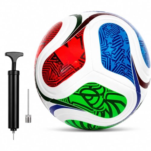 Image of Size 5 Football with Pump & Pin | PVC Leather Training Soccer Ball for Ground, Turf & Street Play | High Grip & Air Retention for Kids, Youth & Adults