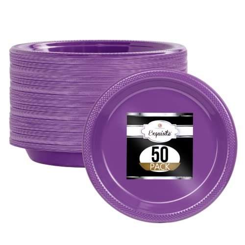 Exquisite 9 Inch. Purple Plastic Plates - Solid Color Disposable Plates - 50 Count