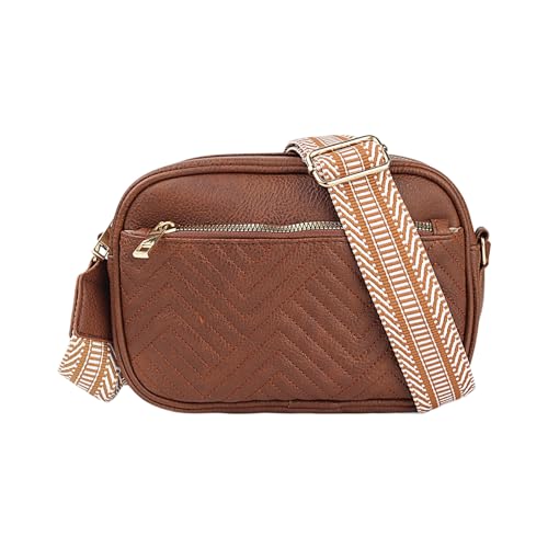 Quilted Crossbody Sling Bags For Women Vegan Leather Small Purse Trendy Shoulder Handbags With Wide Straps