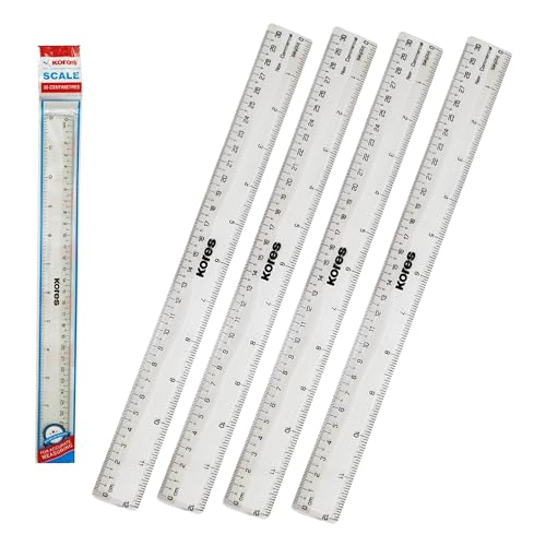 Kores Clear Plastic Rulers Set, 300 mm / 30 cm / 12 inch, Pack of 5, Multipack Transparent Straight Measuring Ruler, Perfect for School Office Home Use