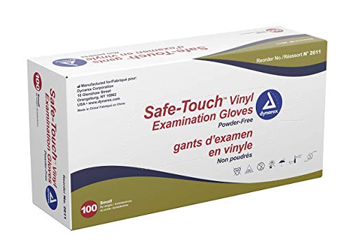 Dynarex Safe-Touch Vinyl Exam Gloves Powder Free, Small, for Healthcare, Laboratory Procedures, and Industrial Supply