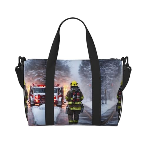 Firefighter Fireman Flame print Gym Bag for Women,Carry on Weekender Overnight Duffle Bag,Personal Item Tote Bag