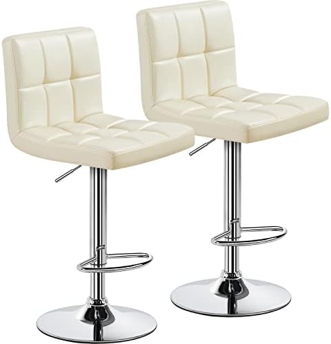 Yaheetech Bar Stools - Modern Adjustable Kitchen Island Chairs Counter Height Barstools Swivel PU Leather Chair 30 inches,X-Large Base and Seat, 2pcs Beige