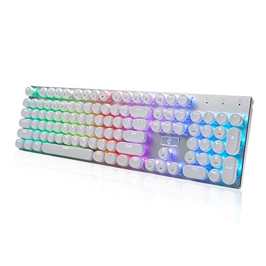 HUO JI E-Yooso Z-88 Mechanical Gaming Keyboard Typewriter Style USB Wired, Programmable RGB Backlit, Red Switches, Macro Keys, Retro 104 Keys for Mac, PC, White