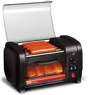 Elite Cuisine EHD-051B Hot Dog Toaster Oven, 30-Min Timer, Stainless Steel Heat Rollers
