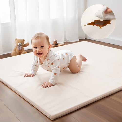 Image of Padded Baby Play Mat - Thick Play Mat for Baby - Super Soft Non Toxic Vegan Leather Mat for Baby Girls and Boys Play on Floor - 50 x 50 Playpen Mat -Wipeable Tumbling Crawling Mat for Baby