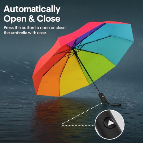 Image of Rainbow Umbrella 3 Fold | Auto Open & Close | Wind & Rain Resistant Travel Umbrella for Men, Women, Kids, Boys & Girls - Compact & Colorful