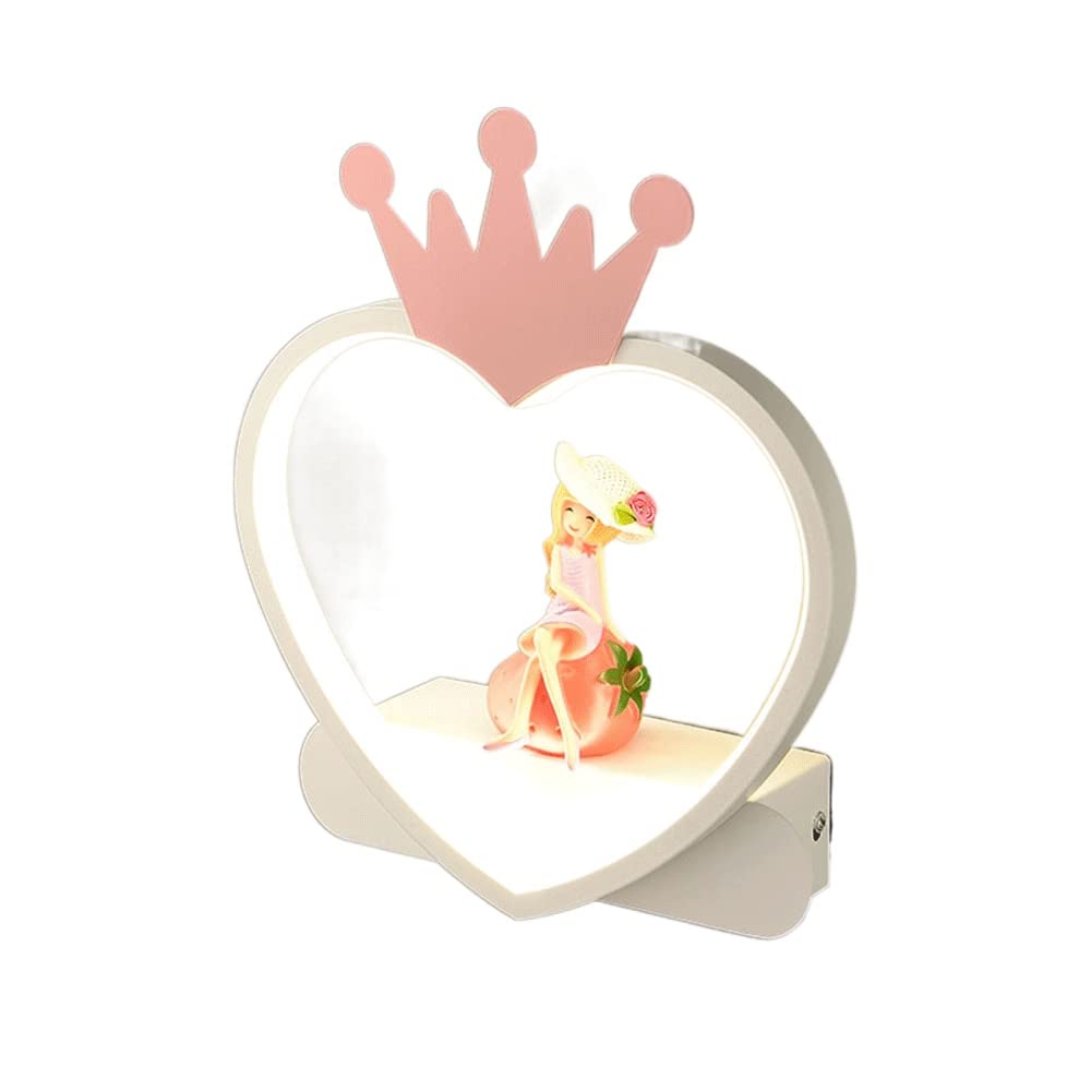 Applique murale fille en métal rose avec éclairage LED cœur pour chambre d'enfant