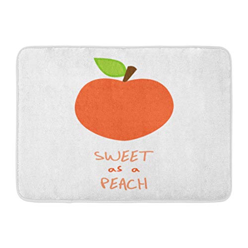 Emvency Doormats Bath Rugs Outdoor/Indoor Door Mat Brown Color Peach and Quote Graphic Fruit Stalk Green Leaf Writing Sweet As Colorful Cute Bathroom Decor Rug Bath Mat 16