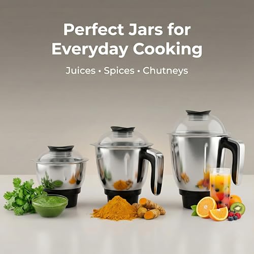 Image of indicon Thar 1HP (1000 Watts) Mixer Grinder, 3 Jars, Red | Heavy Duty Copper Motor for Grinding, Blending & Mixing | Stainless Steel Blades, Multi-Speed, Durable Kitchen Power Tool