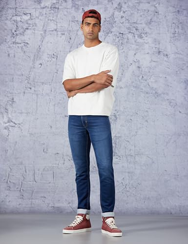 Image of Peter England Men's Slim Tapered Jeans | Denim | Premium | Modern Fit