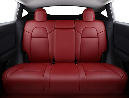 Inch Empire Seat Cover Custom Fit For Tesla Model Y Synthetic Leather Car Seat Cushion Protector For 2020 2021 2022 2023 Customized (Lichi Wine Red Model Y) #TOP6