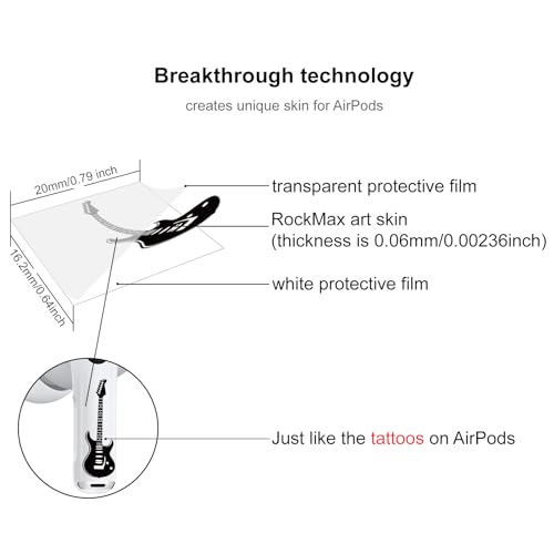 ROCKMAX Acessórios para AirPods Pro 2, adesivo de guitarra rock para AirPods, presentes exclusivos p