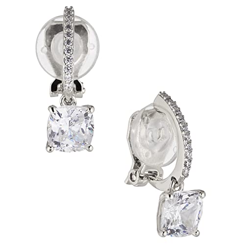 Nadri Clip On Earrings For Women - Exquisite Rhodium, Clip Dangle Earrings, Drop Earrings For Women, Cushion Cut Cubic Zirconia Earrings, Hypoallergenic Womens Earrings #TOP7