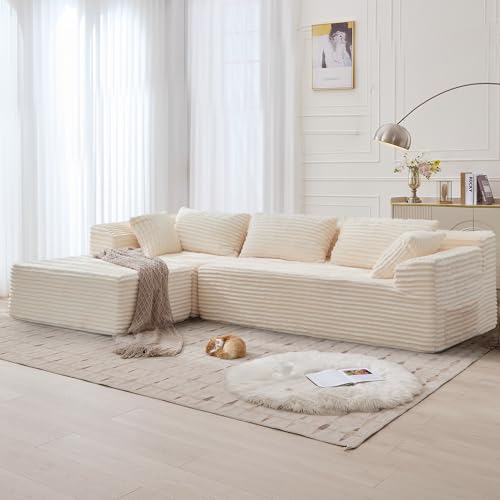 Image of Korser 108 inch L-Shaped Modular Sectional Sofa with Chaise, Boneless Comfy Corduroy Fluffy Couch with Deep Seat and Side Pockets, Flexible Module Combination for Living Room, No Assembly, Side Pockets