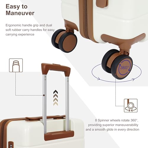 Image of 7 Piece Luggage Set for Family Travel, Lightweight Hardshell PC+ABS Suitcases set, Suitcase with 8 Smooth Spinner Wheels, TSA Lock, YKK Zippers(Beige)