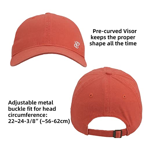 Rrvane Vintage Washed Twill Cotton Dad Hat - Soft Unstructured Adjustable Baseball Cap (Orange) #TOP2