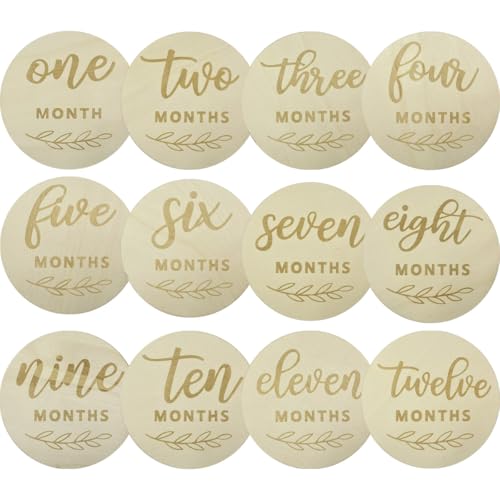 12 Packs Newborn Baby Name Announcement Cards Sign,Baby Monthly Milestone Markers Disc,Wooden Baby Milestone Cards for Baby Growth Cards Photos Gift