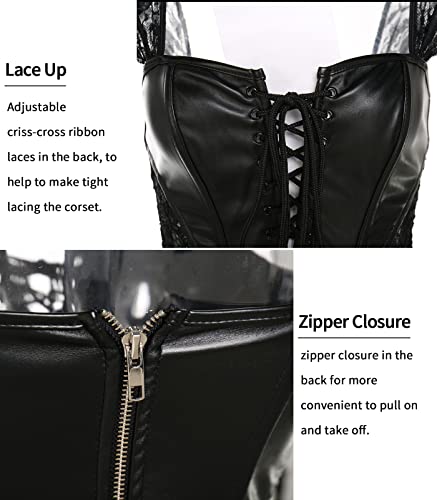 Slimbelle Women Corset Waist Bustier Dress Lace Boned Adjustable Shaper Overbust Bustier Steampunk Skirt Black S #TOP6