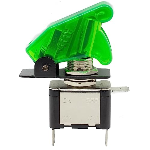AUTOZOCO Interruptor de palanca de metal, Interruptor basculante, Interruptor SPST, Interruptor Flick Flip, 12 V 20A, SPST ON/OFF, con tapa, LED verde, 2 pines