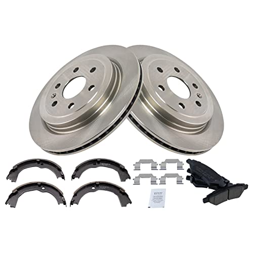 Image of TRQ Rear Brake Pad and Rotor Set Ceramic Parking Shoe Compatible with 2010-2016 Cadillac SRX