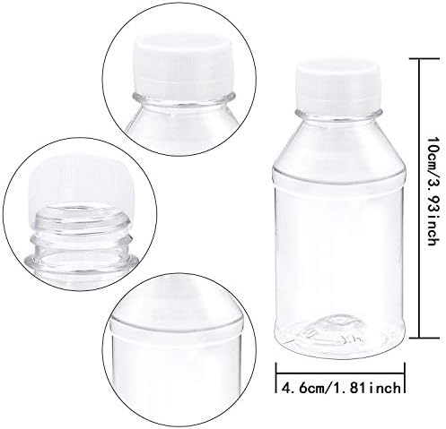ANECO 24 Pack 4 Ounce Empty Plastic Juice Bottles Reusable Drink Containers with Lids Idea for Storing Juices, Water and Other Homemade Beverages