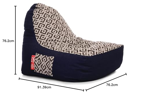 Image of Style Homez Urban Design Denim Canvas Geometric Printed Chair Bean Bag XXL Size Filled with Beans Fillers