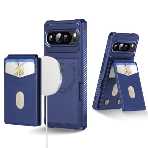 Étui Google Pixel 8 Pro bleu portefeuille en cuir et silicone antichoc
