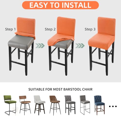 Image of YISUN Waterproof Bar Stool Covers, Stretch Pub Stool Chair Cover Removable Washable Counter Stool Covers Bar Stool Slipcovers for Kitchen, Pub, Dining Room (4 Pack, T-Orange)