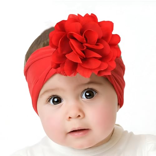 Image of SYGA Baby Headbands Nylon Flower Soft Stretchable Hairband for Newborn Infant Toddler Kids For 0-3 Year - Red