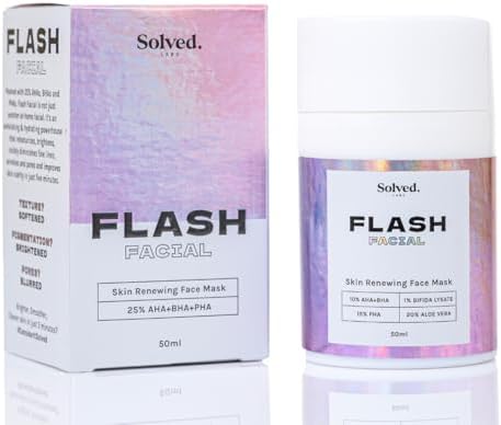 Solved Labs Flash Facial 25% AHA+BHA+PHA Face Mask | 5 min Complete Detan Face Mask | Tan Removal | Reduction in blackheads | Fights Acne & Brightens Instantly | 50ml