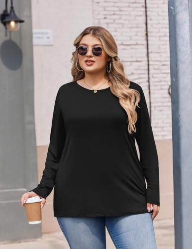 Image of IN'VOLAND Womens Plus Size Long Sleeve Shirts Crew Neck Basic Tee Fall Tops | Lightweight T-shirts Casual Blouses Fall Outfits