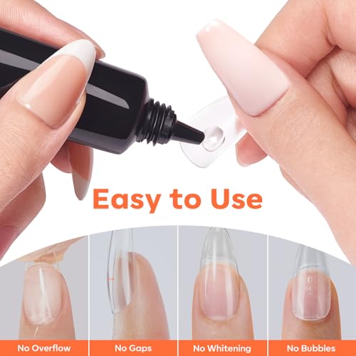 modelones X Nail Gel Kit Almond, 15Sizes Instant Apex False Nail Tips Solid Glue & Mini U/V Lamp, 240Pcs Medium Almond Pre-Building Thick Acrylic Press on Tips LED Light Extension Kit Women Gift — view 4