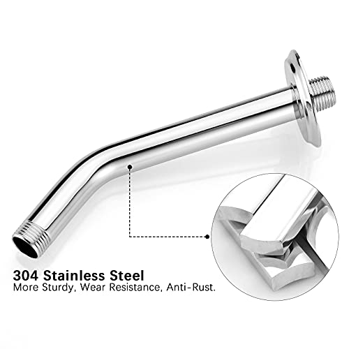 Anpean 8 Inch Shower Arm With Flange, Wall Mounted Rain Shower Head Extension Arm, Polished Chrome #TOP3