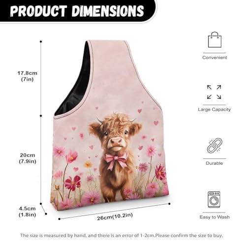 Image of KUIFORTI Highland Cow Yarn Bag Pink Flower Portable Crochet Bag Organizer Portable for Crocheting Knitting Accessories Home Valentines Day Women Gifts