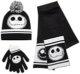 Disney Boys' Nightmare Before Christmas Winter Hat Set - 3 Piece Jack Skellington Beanie, Gloves, and Scarf Set, Size Age 4-7, Nightmare Before Christmas Hat Glove Scarf Set