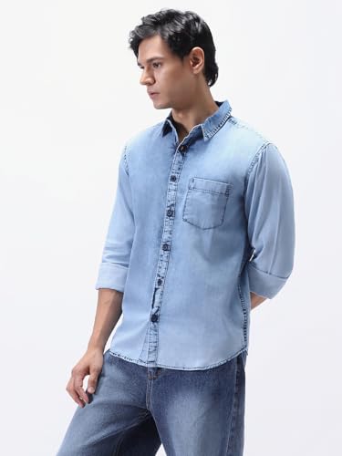 Image of Urbano Fashion Men's Regular Fit Full Sleeve Washed Denim Shirt
