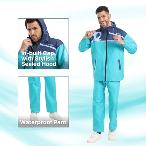 Image of Citizen Hooded Raincoat for Men Women Waterproof for Bike Riders HT Micro TPU Fabric Lightweight Stylish Sealed Hood, Large Pockets, Heavy-Duty Zippers Rainwear with Carry Pouch-CR018