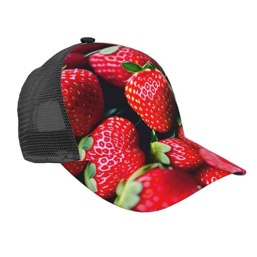 DRTGEDS Fresh Strawberry Mesh Baseballkappe, Twill, niedriges Profil, für Damen und Herren, Schwarz, Einheitsgr��e