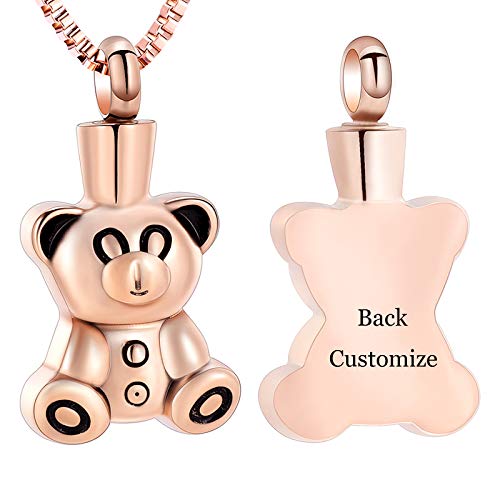 XSMZB Teddy Bear Pet Urn Necklace for Ashes Memorial Pendant Ash Holder Keepsake Stainless Steel Cremation Jewelry (Customize-1)3