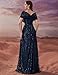 Women's Sequin V-Neck Short Sleeve A-Line Evening Dress Elegant Evening Dresses Party Gowns Navy