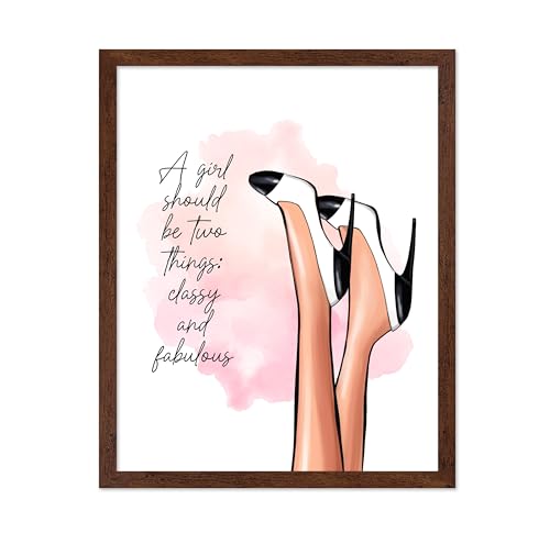 Image of Poster Master Classy And Fabulous Poster - Fashion Print - Positive Quote Art - Trendy Art - Modern Art - Gift for Women & Fashionista - Wall Decor for Bedroom or Girl's Room, 16x20 Brown Framed