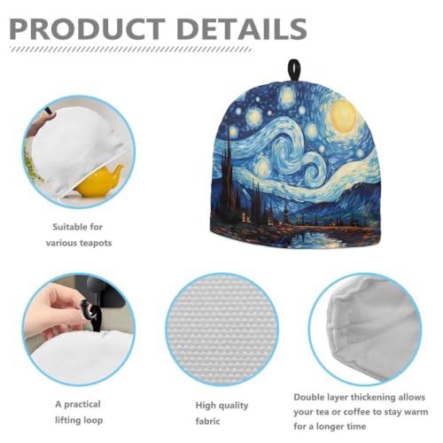 Image of Teapots Dust Cover Van Gogh Starry Night Tea Cozy for Teapot Insulated Tea Kettle Cover Breakfast Insulation Lid Warmer Tea Cosy Kitchen Coffee Table Decorative Accessories